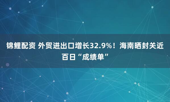 锦鲤配资 外贸进出口增长32.9%！海南晒封关近百日“成绩单”